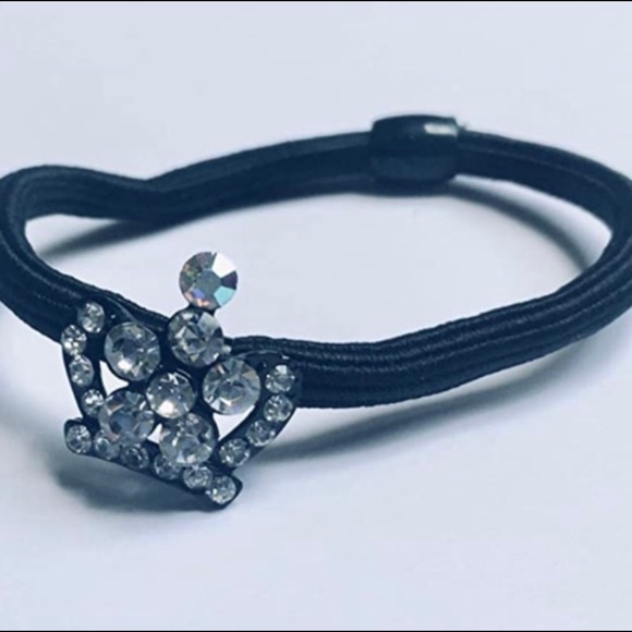 Princess Crown Ponytail Holder Black Clear Rhinestones - Picture 2 of 2